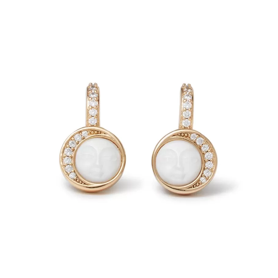 The Met Store Earrings*Celestial Symbols Carved Mother-of-Pearl Coin Hoop Earrings