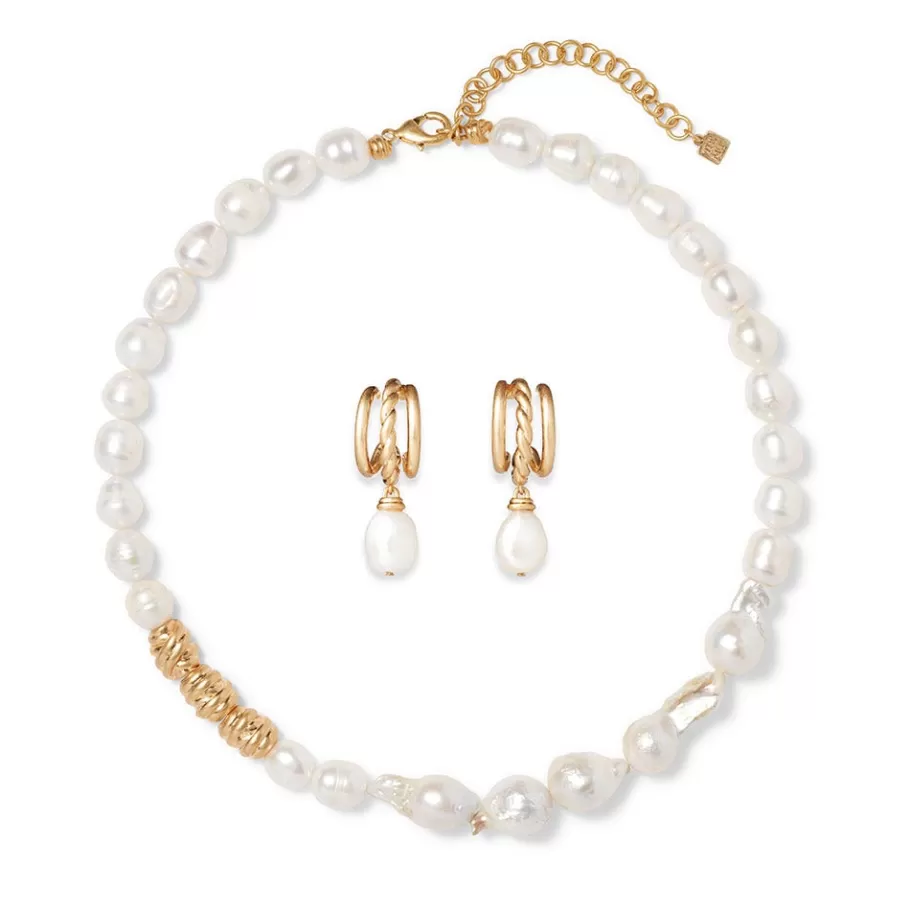 The Met Store Jewelry Sets*Cypriot Twist Pearl Necklace and Triple-Hoop Earrings Set