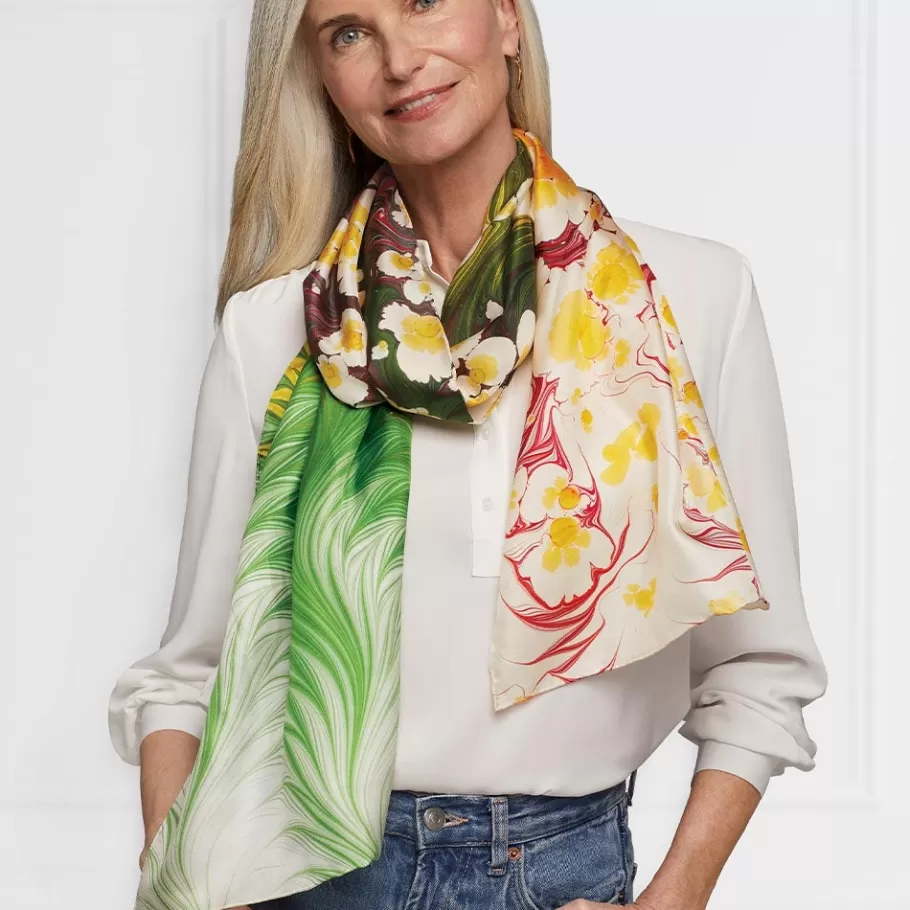 The Met Store Scarves & Wraps*Daisy Garden Marbled Paper Oblong Silk Scarf