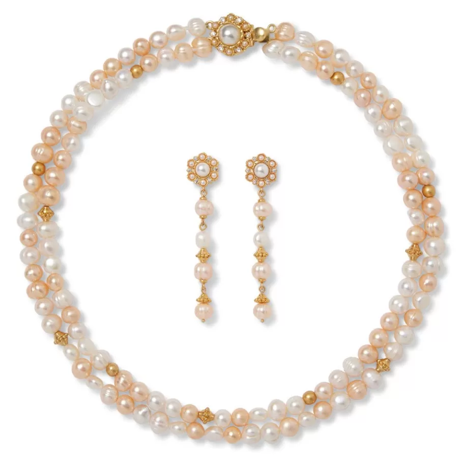 The Met Store Jewelry Sets*Philippine Pearl Double-Strand Necklace and Linear Drop Earrings Set