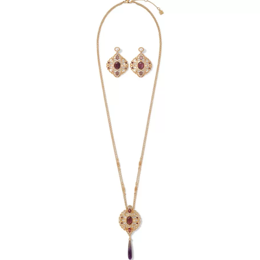 The Met Store Jewelry Sets*Turkish Amethyst Long Pendant Necklace and Statement Earrings Set