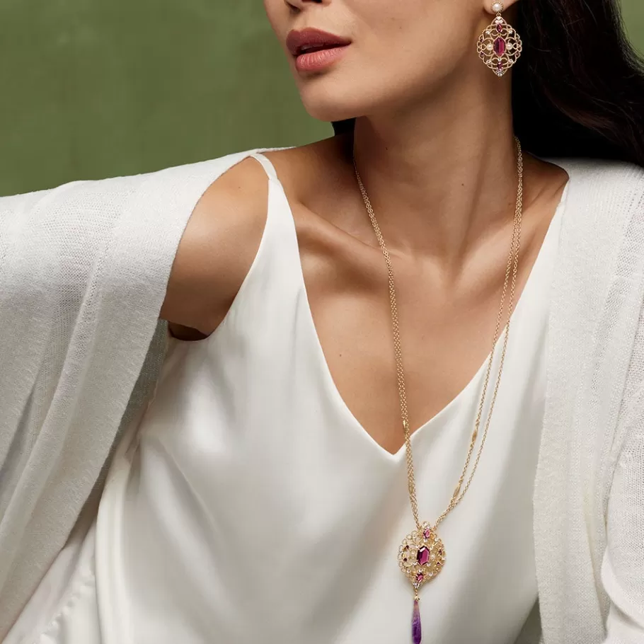 The Met Store Jewelry Sets*Turkish Amethyst Long Pendant Necklace and Statement Earrings Set